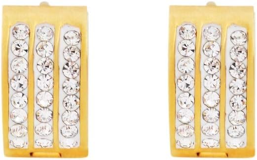 Edforce Stainless Steel Women's 3 Rows of 8 AAA Cubic Zirconia Stones Huggie Hoop Earrings - Image 2