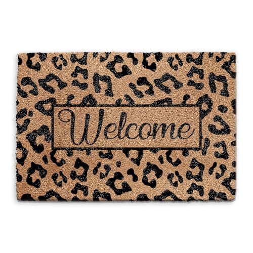 Hairyworm Leopard Print Doormat (40cm x 60cm) Small, Welcome Front Door Mat, Coconut Core Fibre Heavy Duty Mat, Rug, Indoor Natural Coir Mat, Regular