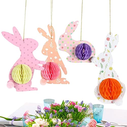 leizhang Decoraciones Colgantes de Panal de Pascua - 4 Piezas Decoraciones de Papel de Conejo centros de Mesa de Nido de Abeja Suministros de Boda - Aniversario de Bodas Decoraciones de cumpleaños