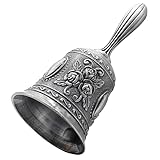 Hordion 2 Inch Small Hand Bell for Adults Seniors, Vintage Customer Service Bell Ornaments, Nurse Call Bell for Elderly Patients at Home, Cat Dinner Bell for Church Wedding Bedside (Antique Silver)