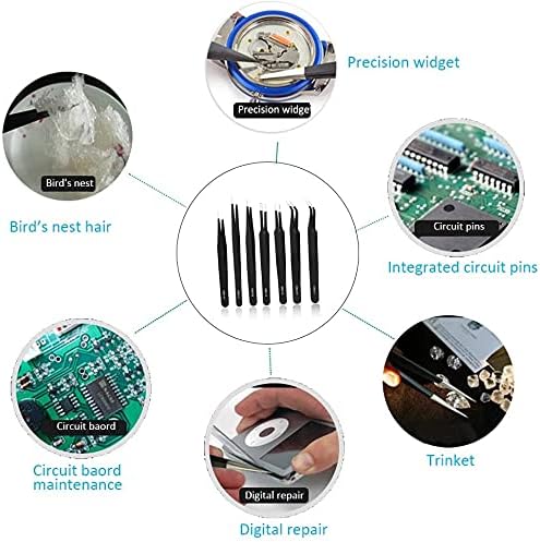 Miniatura 5 de Juego de 6 pinzas de precisión, punta fina, antiestáticas, curvadas de pinzas ESD, electrónica, laboratorio, joyería, manualidades, soldadura