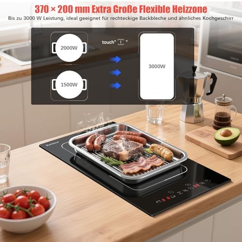 Bild 1 - Karinear Induktionskochfeld mit Dunstabzug, Kochfeld Autarkes, 7200W Induktionsfeld mit 145W Dunstabzug, Booster, Timer, Pause, Touch-Steuerung, 220-240V, Kein Stecker