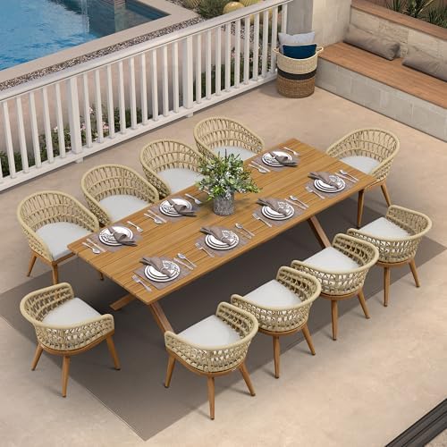 PURPLE LEAF 11 Pieces Outdoor Dining Set All-Weather PE Rattan Ou...