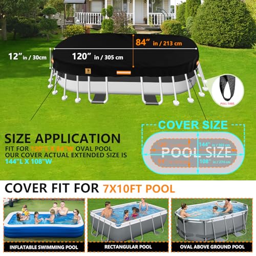 7X10FT Rectangular Pool Cover for Above Ground Pools,120\"x84\" Oval Pool Solar Covers for Inflatable/Frame Swimming Pool,Waterproof Tearproof Pool Safety Cover for Winter and Summer - Thumbnail 6