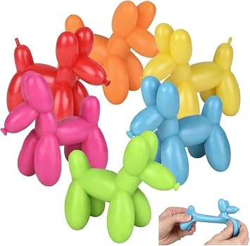 Stretchy and Squish Balloon Dog 3.5" Colorful Rubber Cute Squishy Sensory Stress Fidget Toy Ball 2 Dogs - Random Colors