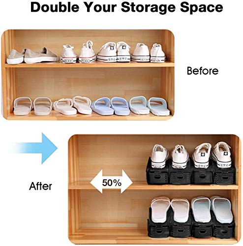 Neprock 20 Pack Shoe Storage, Shoe Organizers and Storage,4 Levels Adjustable Double Layer Stackable Shoe Rack, Storage Shoe Organizer Holder for Closet Organization Space Saver for Entryway, Black