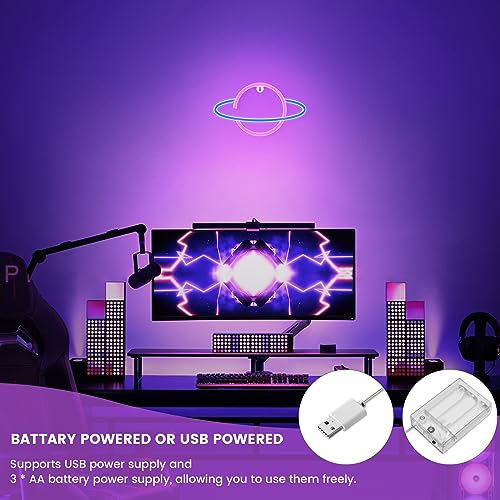 Image of Planet Neon Sign, USB & Battary Powered Christmas Lights Outdoor & Indoor, Party Decorations, Planet Decorations for Bedroom, Living Room, Home