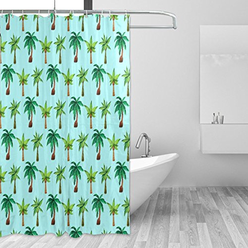 Waterproof Shower Curtain for Bathroom Watercolor Palm Tree Polyester Fabric Bath Stall Curtain with Free Hooks 66x72'' - Image 3