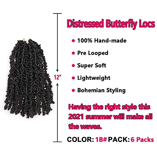 Butterfly Locs Crochet Hair Short 6 Packs Black Bob Hair 12 Inch Messy Distressed Faux Braids Pre-Twisted Soft Locs Hair For Women #1B… #TOP1