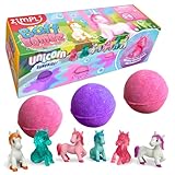 ZIMPLI - 3 x Grandi Bombe da Bagno Unicorno a Sorpresa, 1 di 6 Giocattoli Unicorno da Collezionare, Uno per Baff Bomb, Regalo Misterioso con Bomba da Bagno per Bambini, Riempitivi per Calze di Natale