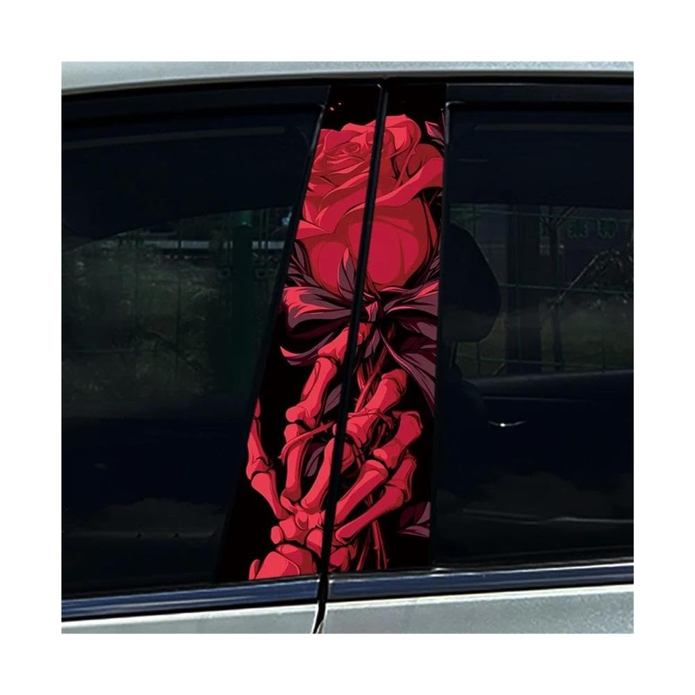 Body Parts 2pcs Auto B Pillar Protective Film Decoration Skull Hand Rose Romantic Car Center Pillar Sticker(Type A)