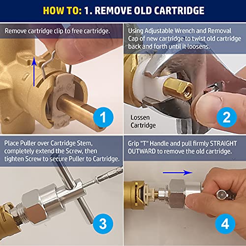 1222 Replacement Cartridge With Puller & Retainer Clip, Tub Shower Repair Kit, One Handle Posi Temp Faucet Cartridge, Bathtub Shower Valve Parts And Removal Tool, Brass And Plastics #TOP2