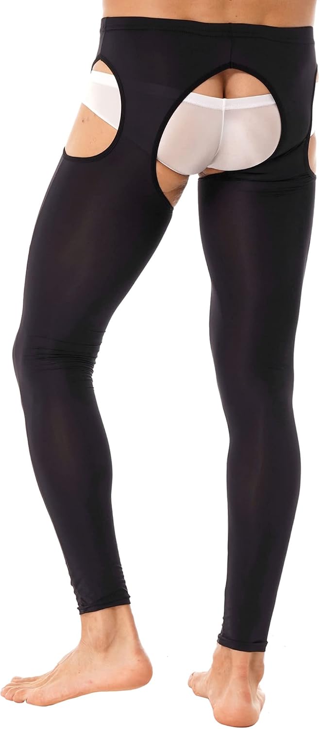Men's Mid Hollow Out Underwear Pants Long Thermal Bottoms Leggings Slim Fitted Sport Tights