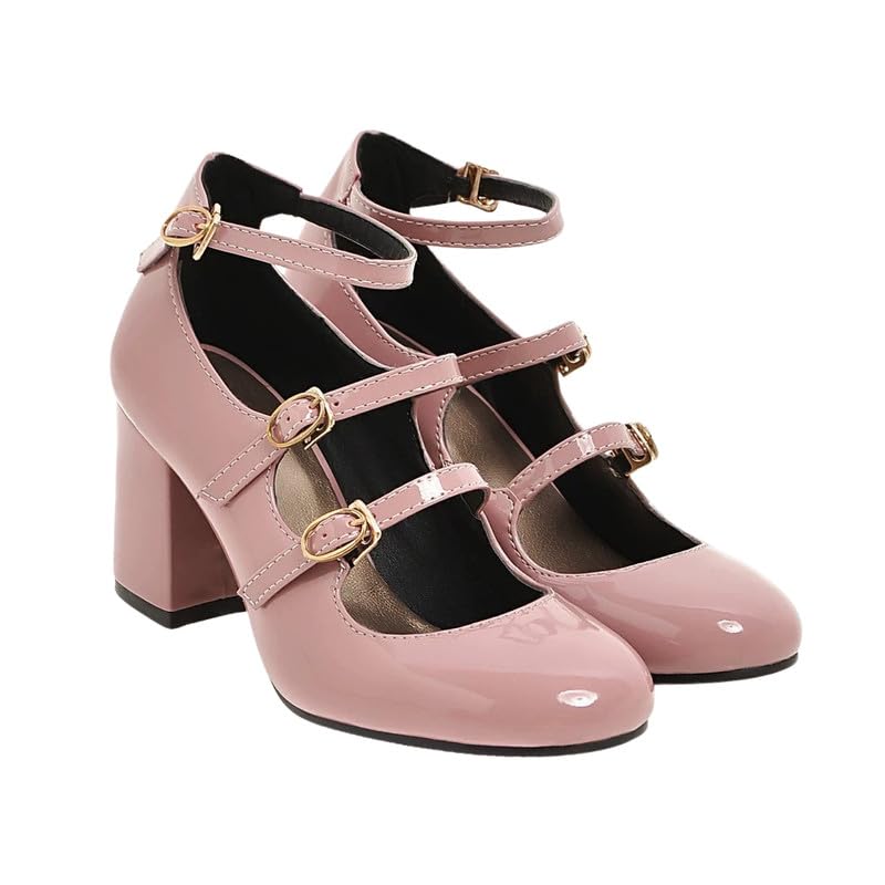 Square Toe Buckle Strap Shoes For Women’s Thick Heel Leather Single Shoes-image-16