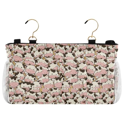 miaozhen Cute Cartoon Cow Bedside Caddy Organizer Desk Hanging Organizer Bag for Headboards Bunk Beds Dorm Rooms Organizer Caddy organizador para controles