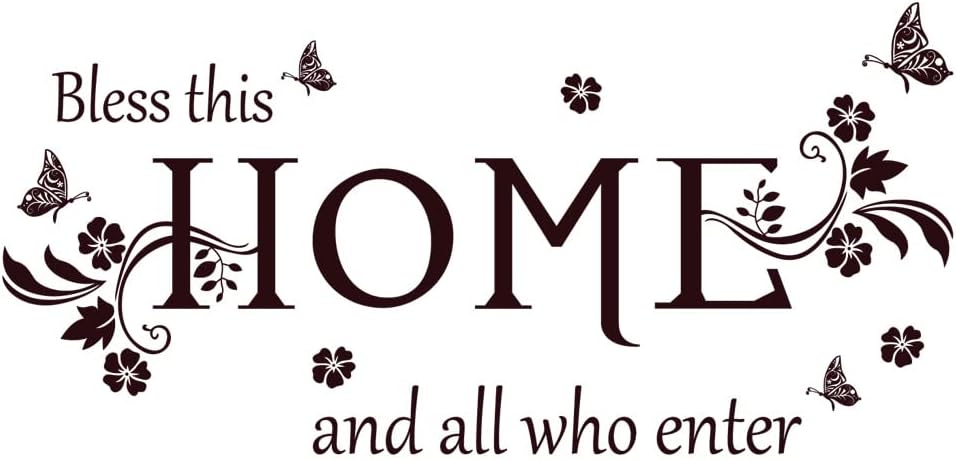 Wall Decals Wall Decor Sticker Quote Bless This Home and All who Enter Removable Mural Wall Stickers for Living Room Dining Room Bedroom Entryway Family Home Decoration (Brown)