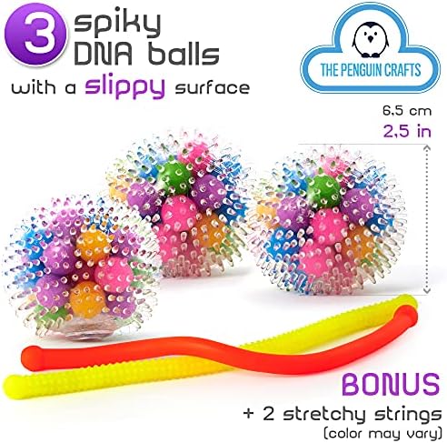 Spiky DNA Stress Balls Toys Set for Kids and Adults  5-Pack Stress-Relief DNA Sensory Balls with Textured Stretchy Strings  Clear Sensory Squeeze Stress-Relief Balls  Sensory Squishy Stress Balls