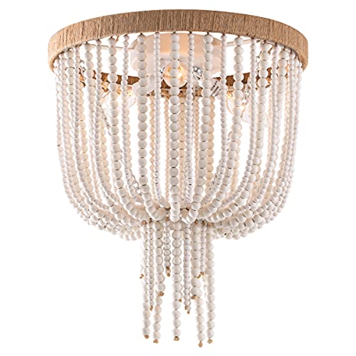 Elyccupa Wood Beaded Flush Mount Ceiling Light Bohemia Antique Rustic 3 Lights Mini Farmhouse Chandelier for Bedroom Kitchen Island Dining Living Room by ELYCCUPA - Used condition - CA$33.82