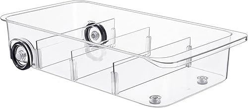 Contenedores organizadores de refrigerador transparentes de plástico para despensa, congelador, cajón, almacenamiento con ruedas y divisores