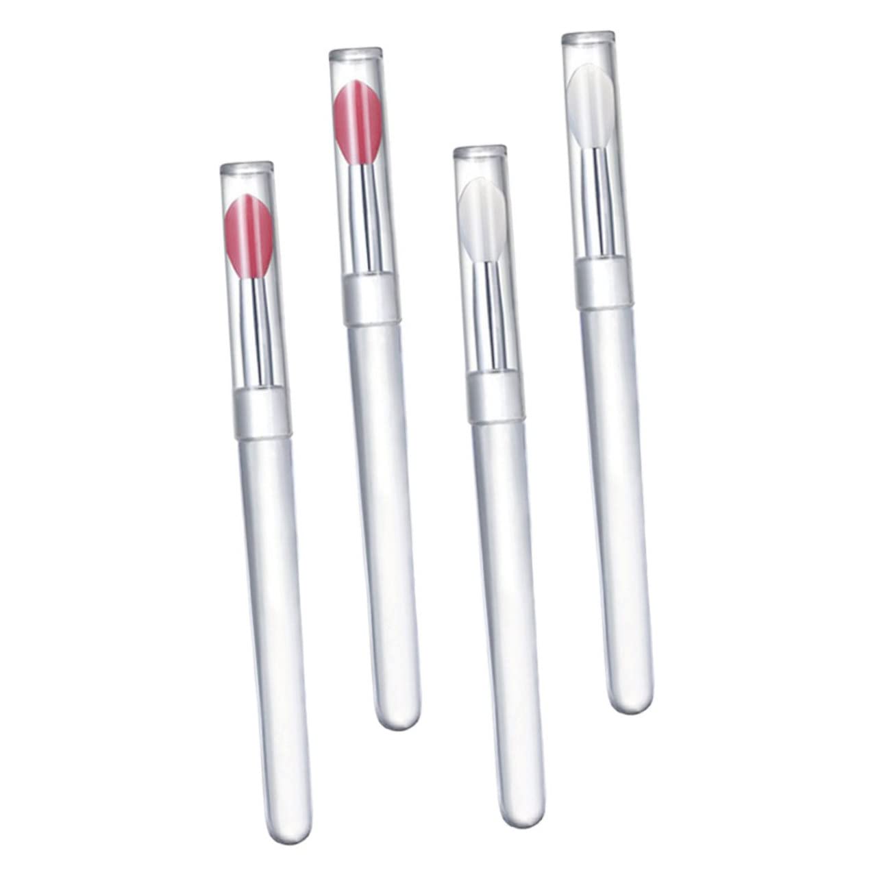 NOLITOY Lipstick Lip Brush Applicators 4pcs Silicone Lip Makeup Tools Travel Lid Cover