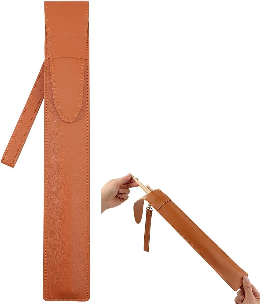 Portable Drum Stick Storage Carrying Case with Detachable Wrist Strap PU Leather Hanging Drumstick Bag Holder Pouch Handbag Rack for Drummer Musician Mallets Brushes Percussion(Camel)