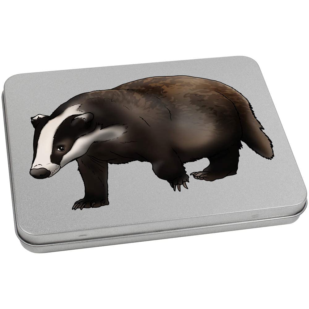 Azeeda 170mm 'Walking Badger' Metal Hinged Tin/Storage Box (TT00173664)