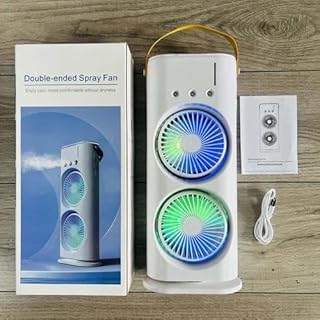 Portable Air Cooler Fan with Ultrasonic Mist, Dual Fan, 90° Rotation, Water Tank, USB Powered, White