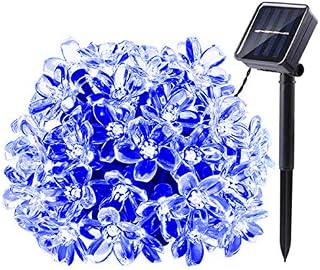 KINGCOO Solar Flower String Lights Outdoor, Waterproof 21FT 50LED Peach Cherry Blossom Solar Fairy String Lights 8modes for Gardens Indoor Home Wedding Christmas Party Holiday Decorations (Blue)