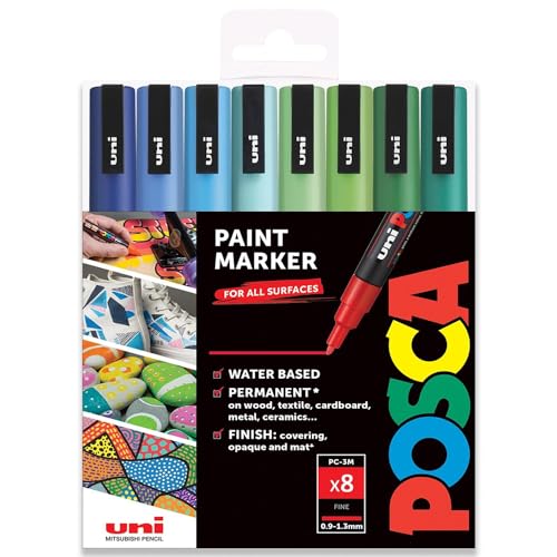 Posca – PC-3M – Farbmarker-Kunststifte – 0,9–1,3 mm – 8er-Set in Geschenkbox (Blue Green Tones)