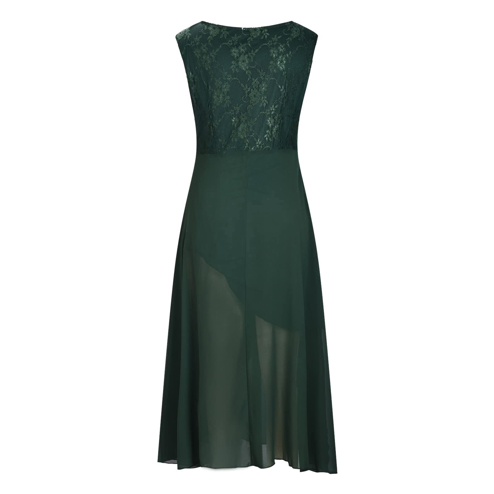 Mujeres Gasa V-cuello Empalme Encaje Hueco Mujer Vestido Largo Dama de honor Vestidos de Noche