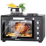 30 Liter 3200 Watt Mini Backofen mit 2 Herdplatten | Umluft-Funktion und Drehspieß | gleichzeitig kochen und backen