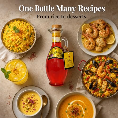 Image of HOMA Liquid Saffron 8.4 oz - Organic Saffron Extract Infused Coloring for Rice, Seafood, Drinks & Desserts, Pure Saffron Spice Flavor, No Allergens (3, Pack of 3)