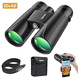[page_title]-Kylietech 12x42 Fernglas HD Kompakte Ferngläser wasserdicht mit Nachtsicht für Vogelbeobachtung, Wandern, Jagd, Sightseeing, FMC-Linse Feldstecher inkl. Tragetasche, Tragegurt und Smartphone-Adapter