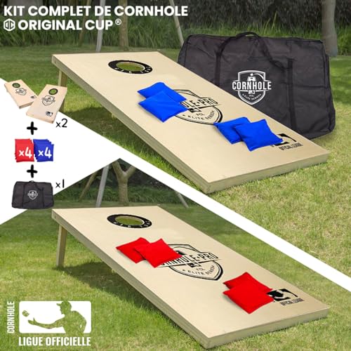 Cornhole Wicked Wood Kit Démarrage - 1 Planche Officielle 120x60 Cm + 8 Sacs (Orange/Noir) - Jeu Extérieur Adulte Et Enfant Sacs Cornhole Maïs