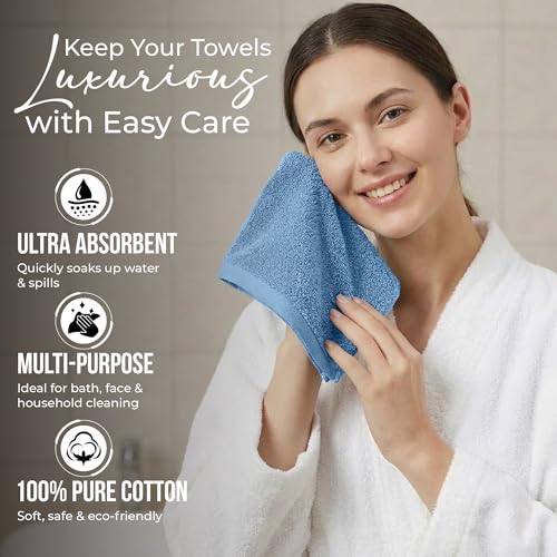 RIVERSIDE Pack of 24 Wash Cloths for Showering, 12 x 12 Inches, Super Soft & Absorbent, 100% Cotton Washcloths Premium Quality Flannel Face Cloths for Bathroom, Gym, Spa (Electric Blue, 24 Pack) by RIVERSIDE - Image 3