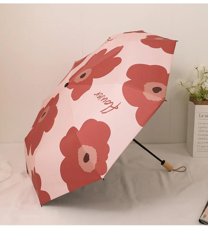 Image of The Purple Tree Colorful Floral Print UV Protection Umbrella for Women & Men | Auto Open & Close Folding Umbrella | Windproof, Lightweight, Travel Umbrella with Sun UPF 50+ Protection