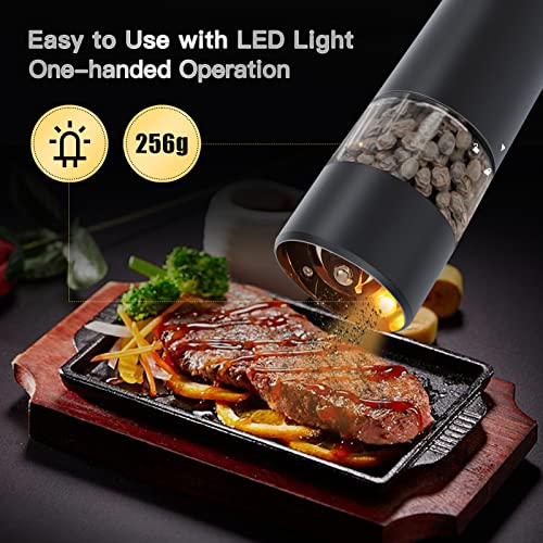 Electric Salt And Pepper Grinder Set - Usb Rechargeable, Led Lights, Black Automatic Pepper And Salt Mill Grinder Set Refillable, Adjustable Coarseness, One Hand Operation (Black 2 Pack) #TOP3