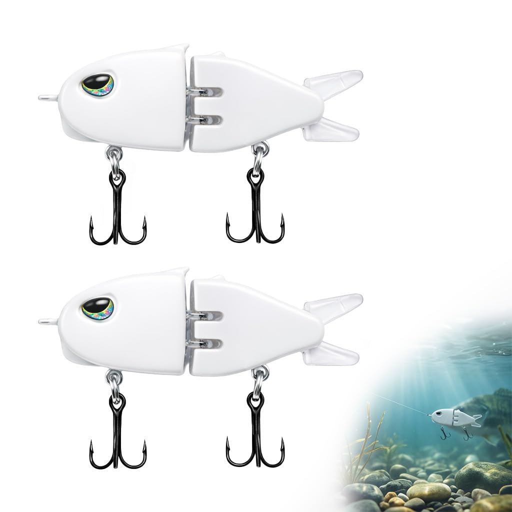 2 mini esche per pesca alla spigola, esche da 6 cm snodate con azione di nuoto realistica, esca a lento affondamento per pescatori d'acqua dolce, attrezzi da pesca all'aperto regali