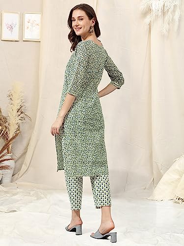 Image of MIRCHI FASHION Pure Cotton Straight Kurta Set for Women with Pant | Printed Kurta Pant Set | Ethnic Office Wear Kurta Set with Trouser