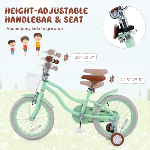 Image of BABY JOY Kids Bike, 12 14 16 18 20 Inch Boys Girls Bike w /Removable Basket | Kids Bicycle with Adjustable Seat & Handlebar, Handbrake & Coaster Brake, Training Wheels or Kickstand (Multi-Color Choices)