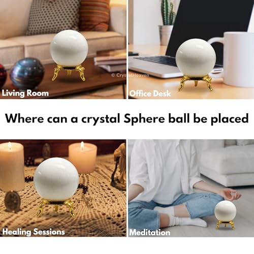 Image of Certified Snow Quartz Crystal Ball for Meditation - Premium Crystal Vastu Items for Home and Feng Shui Items for Good Luck - Ideal for Pooja Supplies and Spiritual Practices (2 inch Inch)