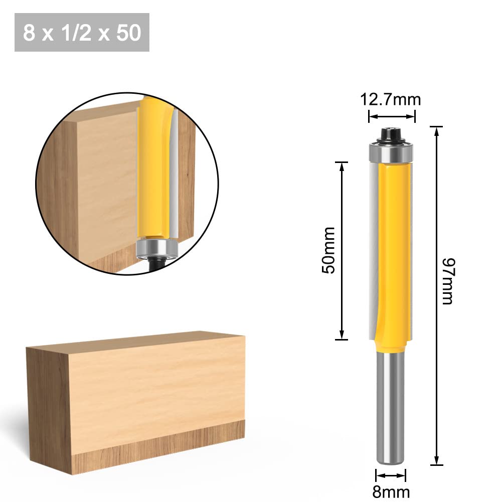 4 Stück Bündigfräser Schaft 8 MM Top mit kugelgelagertem Fräserfräser Bündigfräser für Holzbearbeitung