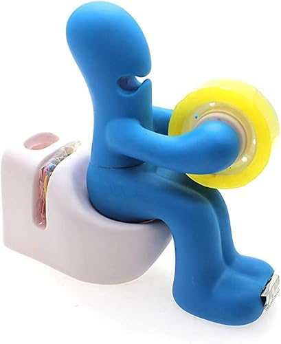 LANCI Funny Butt Supply Station, Tape Dispenser with Pen Holder, Memo Pad Slot and Paper Clip Storage, Blue, for Office, Home or School