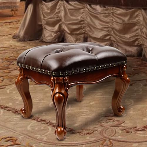 GHBRHBJ Leather Foot Stool,Vintage Footstools,Wooden Footrest,Upholstered Foot Rest for Living