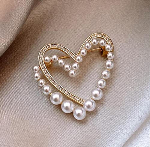 Image of QUREZA Classic Crystal Pearl Heart Brooch Pin Trendy Clothing Dress T-shirt Scarf Brooch Pin for Women Wedding