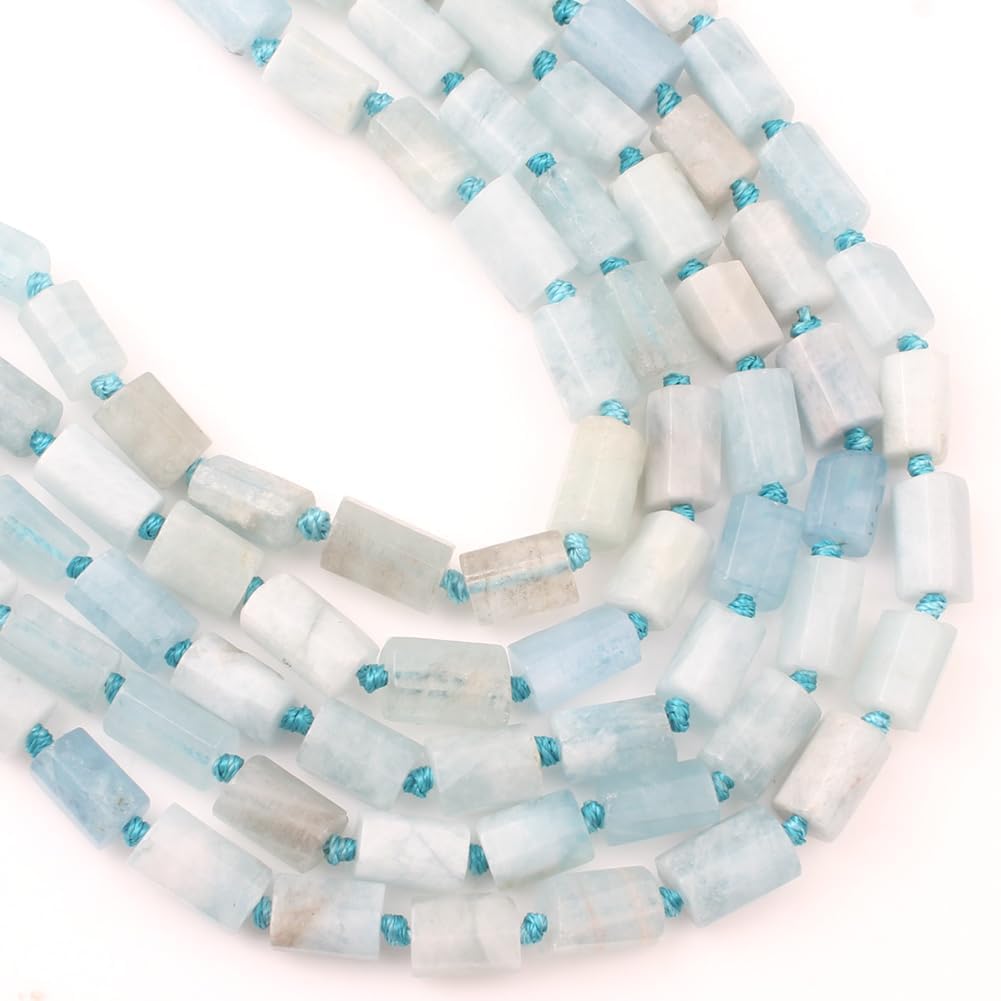 16pcs Natural Aquamarine Tube Beads 8x11mm Cylinder Loose Semi Gemstone Beads for Jewelry Making Earring Bracelet Necklace