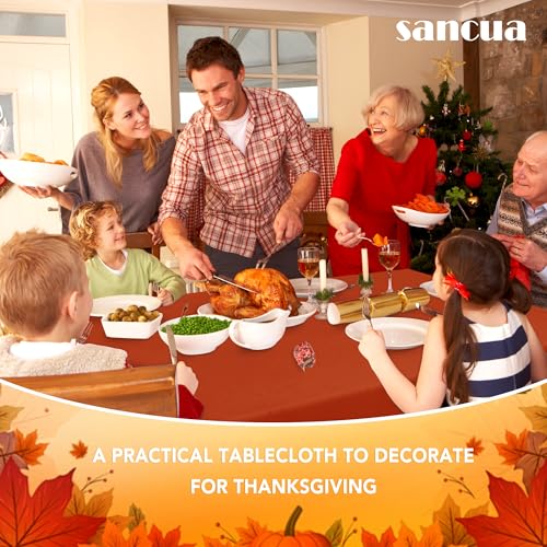 Image of sancua 6 Pack Rust Tablecloth 60 x 102 Inch, Rectangle Thanksgiving Burnt Orange Table Cloth for 6 Feet Tables - Stain and Wrinkle Resistant Washable Polyester Table Cover for Dining Parties Camping