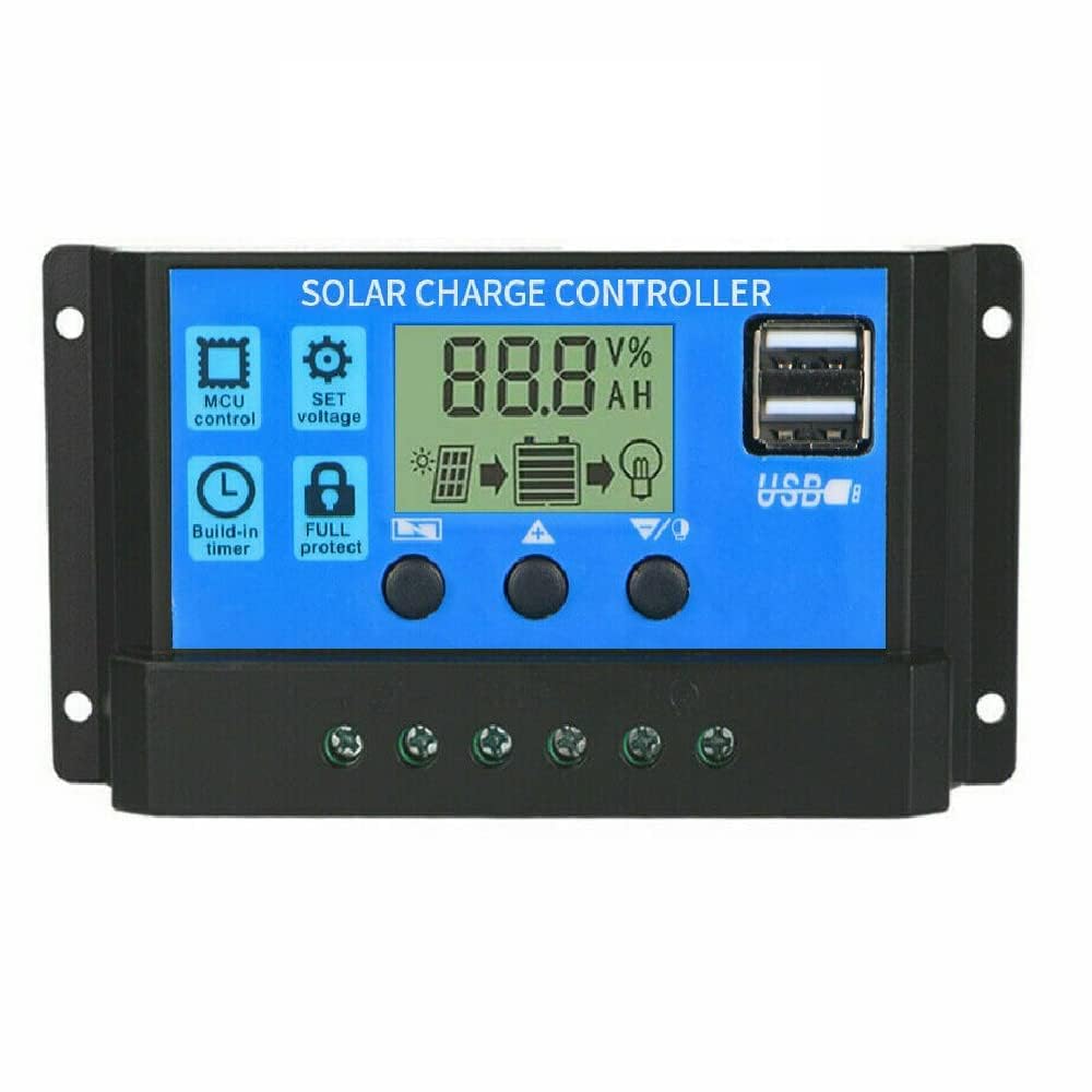 100A Solar Charge Controller with Dual USB Port 12V/24V, Multi-Function LCD Display Street Light Controller (Blue)-image-15