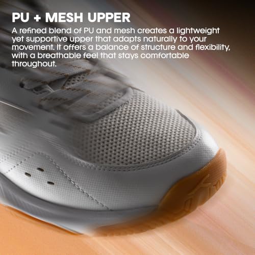 Image of HNDRD Hyperspeed Badminton Shoes (Non Marking) Indoor Sports | All-Day Comfort & Support | Cloud-Cushion Midsole | Active Grip Sole | Effortless Control (White /Crimson ; UK 10)