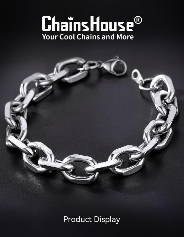 Miniatura 3 de ChainsHouse Rolo - Pulsera de eslabones para hombre y mujer, 7mm 9mm 12mm (0.276 0.354 0.472 pulgadas) de ancho, 7.5 8.3 pulgadas de largo,